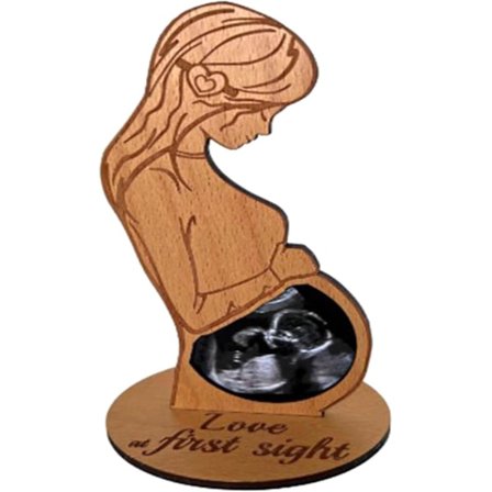 Fotoram för ultraljudsbilder av bebis, Fotoram för bebis sonogram, Träfotoprydnad Present till blivande mamma för gravida kvinnor - Ljusbrun