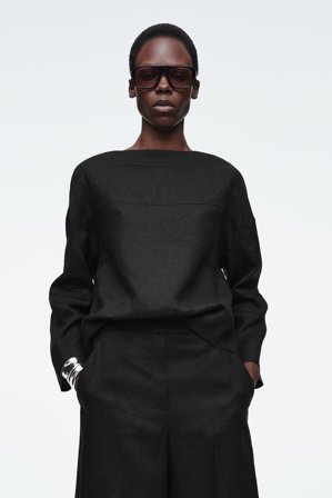 COS Women's Tie Detail Linen Blouse in Black