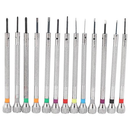 13-delad urmakarskruvmejselset 0,6 mm-2,0 mm, nya, för urglas, platta blad, spår, platta