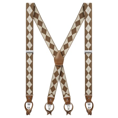 Vexel | Tirantes con estampado de diamantes y forma de X en marrón y arena para hombres - Tirantes con clip