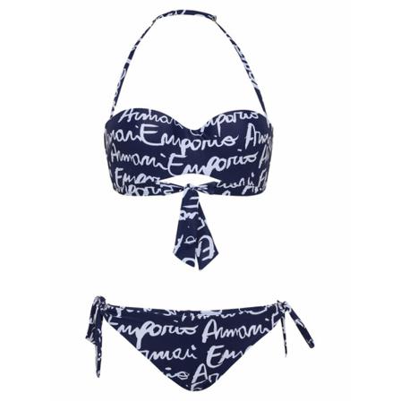 Emporio Armani, Bikini fantasy band armani allover.bretelle multifunctional. Brazilian with coordinated laces Niebieski, Kobieta, Rozmiar: M