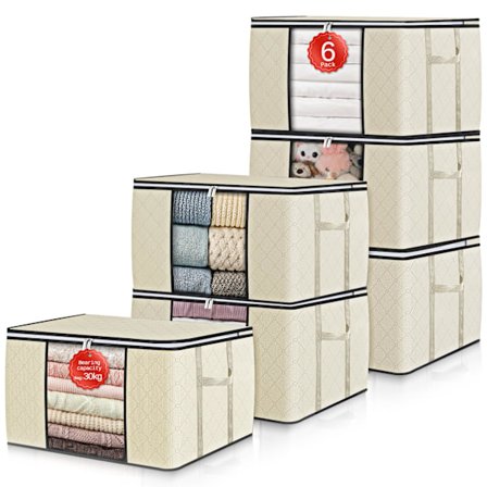 Store opbevaringsposer med låg, 6 stk., opbevaringskasser med låg, garderobesystem til dyne, sengetøj, tøj, opbevaring under sengen i soveværelset