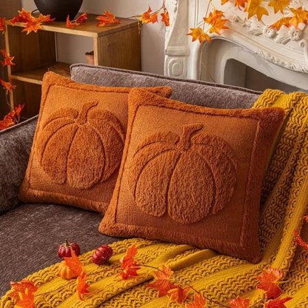 2-pakning Høstgresskar Putetrekk 45x45/50x50 cm – Myk Minky & Vintage Design, Halloween Dekorasjon_OF