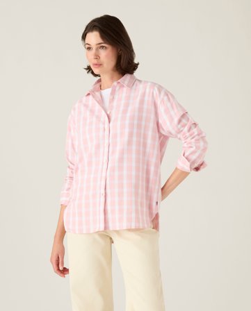 Lexington Casual flanelskjorte i økologisk bomuld, pink/hvid tern