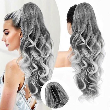 Klämman Blont med Slingor Hästsvansförlängning, 61 cm Lång Lockig Vågig Klämma i Hästsvans Hårförlängningar, Käkklämma på Hästsvansar Fluff