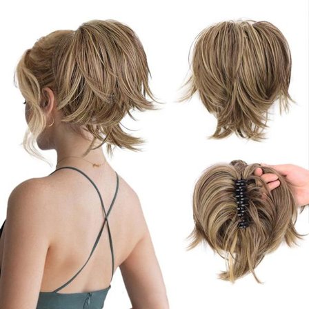 Rodet Bun Hårstykke, Klips-i Kort Hestehale Forlængelse