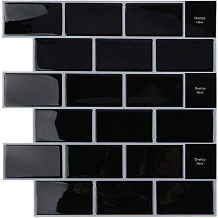 Vanntett PVC selvklebende veggpanel for kjøkken og bad - 4 svarte Metro-fliser, 3D-fauxdesign - Enkel å skrelle og feste