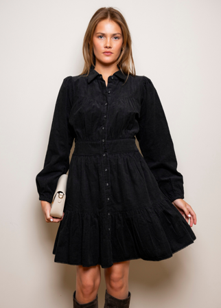 MISSMAYA - Vicky Dress Oil Black Corduroy - XL