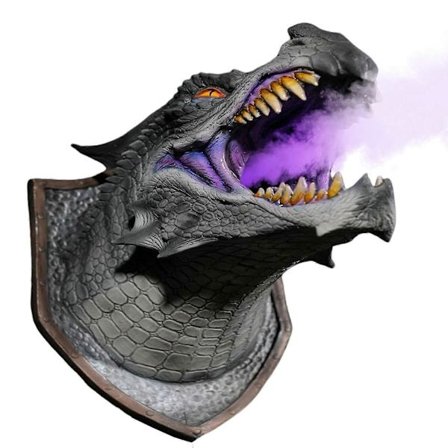 3D Drak Väggdekoration med LED-ögon & Dimma - Läskig Väggkonst Drakhuvud Skulptur Halloween Dekor