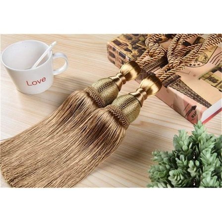 Sæt med 2 gardinholdere med reb, kvaster og kugler, bronze