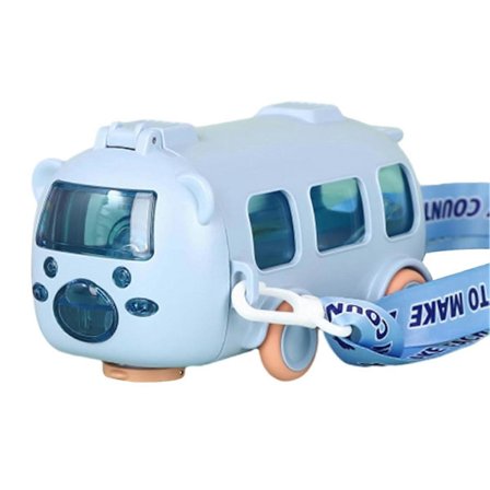 500 ml Børnebus Vandflaske med Sugerør, Rejsevandflaske til Småbørn med Skulderrem til Skole og Rejser