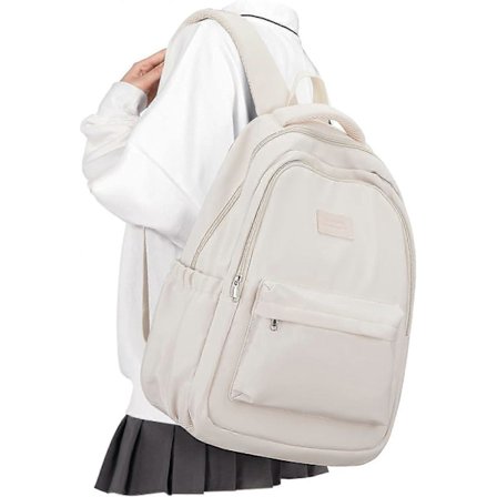 Lett Skolesekk for Kvinner Menn, Laptop Reise Hverdagssekk College Videregående Skole Vesker Boksekk for Tenåringsjenter Gutter, Beige