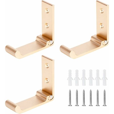 Foldbar veggkrok 3 stk aluminiumlegering foldbare hodetelefonkroker, usynlig klesstativ for kontor soverom kjøkken bad, 15 kg (gull)
