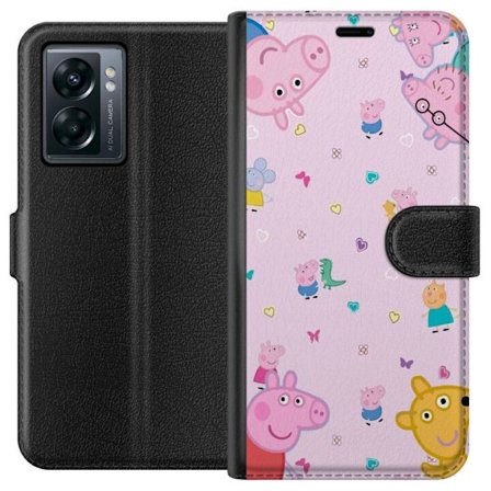 Kompatibelt Lommeboketui til OnePlus Nord N300 Peppa Gris med en baby i armene, mamma gris motiv i fargerik og myk barneillustrasjon med hjerter