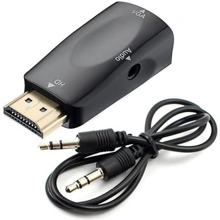 HDMI till VGA-omvandlare - Ljudkabel - Videoupplösning - Kompakt adapter med ljudöverföring - 3,5 mm-uttag