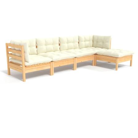 Vidaxl Loungegrupp Med Gräddvita Dynor 5 Delar Massiv Furu Creme