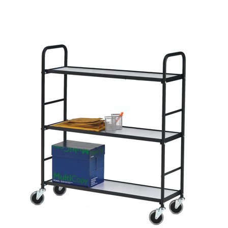 Bürowagen PORT mit 3 Böden, 730 x 275 x 1130 mm, Laminat weiß/schwarz