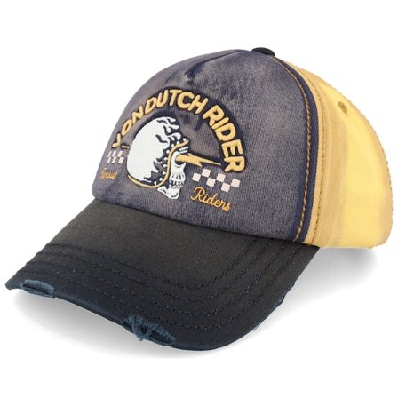 Von Dutch - Noir trucker Casquette - Distressed Print & Embroidery Navy/Yellow/Black A-frame Trucker @ Hatstore