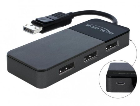 Delock DisplayPort 1.4 Splitter 1 x DisplayPort in > 3 x DisplayPort out - video/lyd-splitter - 3 porter