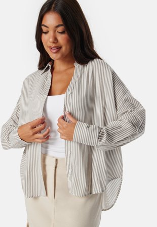 VERO MODA Vmbumpy L/S Oversize Shirt Wvn Snow White/Moon Rock Klær