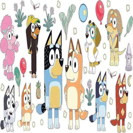 2025 RoomMates Bluey Familie og Venner Peel and Stick Veggdekor, RMK5457SCS