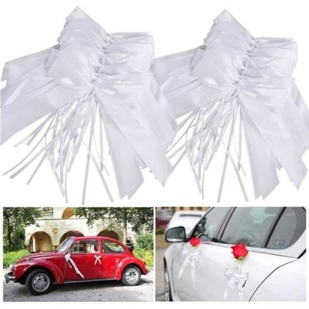 200 Stykker Hvide Bryllupssløjfer til Bil, Bryllupsbildekorationer, Hvide Sløjfedekorationer, Satinsløjfer til Bildekoration