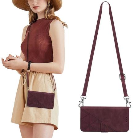 Etui til Samsung Galaxy S23 Ultra 5g med snor, crossbody, halsrem, telefonetui, pung, magnetisk lædercover red