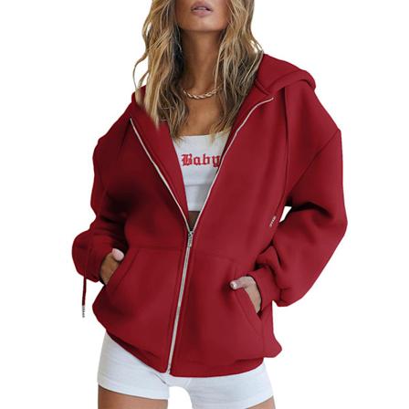 Sød hættetrøje til teenagere, efterårsjakke i overstørrelse, sweatshirt med snøre, Y2k hættetrøje med lommer, rød red 5XL