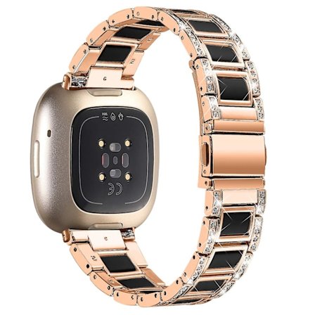 Resin klockarmband med strass i rostfritt stål för Fitbit Versa 4/Sense 2