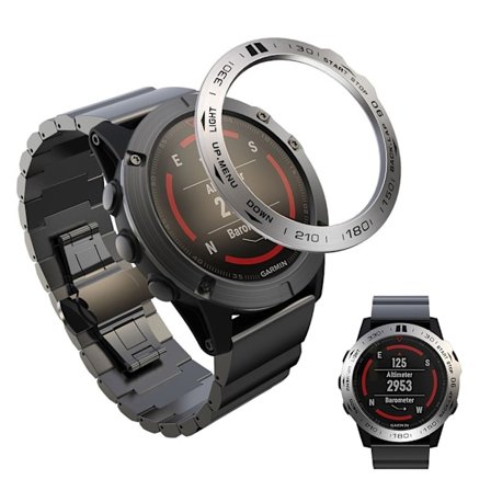 Garmin Fenix 5X / 5X Plus med ram i rostfritt stål - Silver / Svart