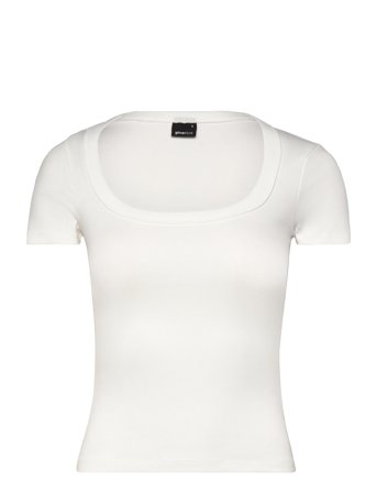 Gina Tricot Rib Short Sleeve Top - White - XL