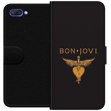 Kompatibelt Plånboksfodral till Honor Honor 10 Ikonisk musikillustration med bevingat hjärta och dolk i guldtoner på mörk bakgrund, kraftfull och