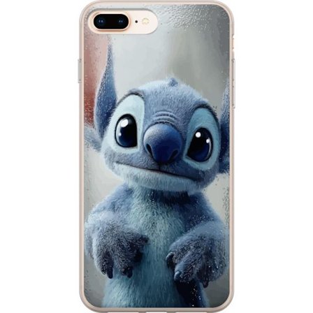 Kompatibelt Mobilskal till Apple Apple iPhone 8 Plus Nyfiken blå fantasivarelse mot glas med stora uttrycksfulla ögon gulligt närbildsmotiv med mju