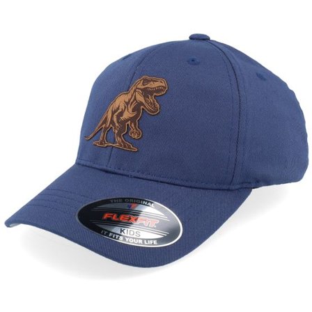 Kiddo Cap - Blå flexfit Keps - Kids T-rex Dino Brown Patch Navy Flexfit @ Hatstore