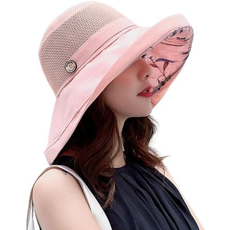 Kvinners Mesh Solhatter Sommer Strand UV Beskyttelse UPF Pakkbar Bred Bremskjerm Hakestropp