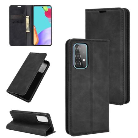 Samsung Galaxy A52 / A52s - Silkeslent Läder Fodral - Svart Black Svart