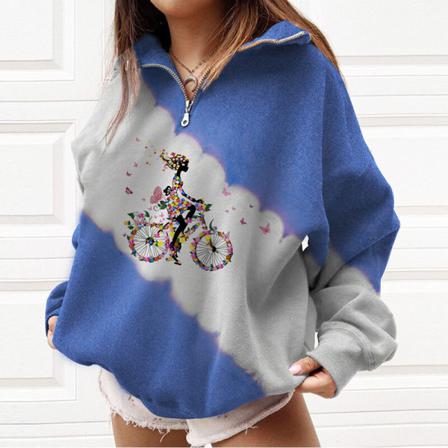 Kvinnor Print T-shirt Dragkedja Color Block Christmas Sweatshirt