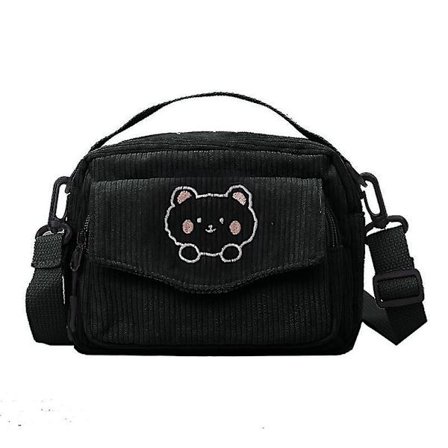 Pung Crossbody Taske Kawaii Tegnebog Kawaii Crossbody Taske Kawaii Corduroy Pung, Sort