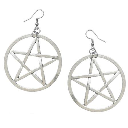 Örhängen Pentagram Xl Stora Wicca Pagan Rostfri Krok Silver