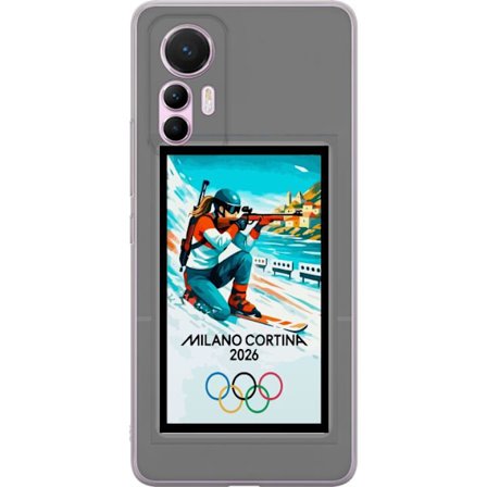 Yhteensopiva Puhelinkuori Xiaomi 12 Lite Retrojuliste Cortina Milano 2026 vuorilla, talviurheilijoilla, italiankoloreilla, Milanon tuomiokirkolla ja o