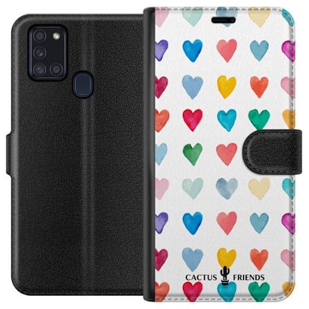 Kompatibelt Lommeboketui til Samsung Samsung Galaxy A21s Cactus and Friends - Watercolor Love Grid