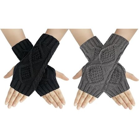 Fingerløse handsker - 2 par - Strikkede håndledsvarmere - Vinterhandsker - Strikkede vinterhandsker til kvinder