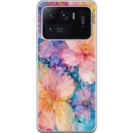 Kompatibelt Mobilskal till Xiaomi Xiaomi Mi 11 Ultra Akvarellmålning med stora blommor i rosa, blå och gula toner i en mjuk konstnärlig stil.