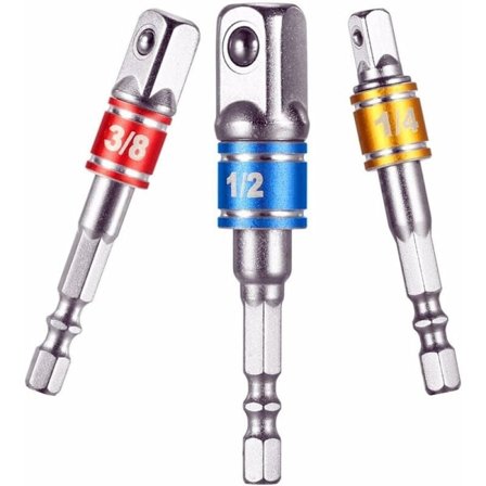 Hylsadapter Hylshållare på borr/slagskruvdragare. Set om 3 fyrkantiga chuckar