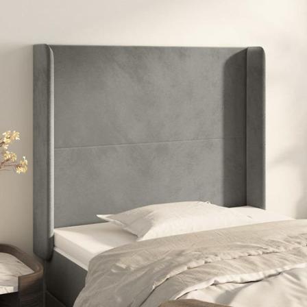 Vidaxl Huvudgavel Med Kanter Ljusgrå 83x16x118/128 Cm Sammet Grå