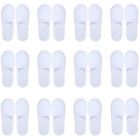 12 paria kertakäyttöisiä kylpylätossuja, suljetun varpaan valkoiset tossut kylpylähotellivieras