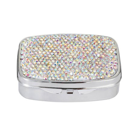 Glittrande Kristall Diamanter Pillerfodral 2 Fack Medicinorganisatörer Liten Söt Reseask för Vitaminer och Piller i Handväska Ficka