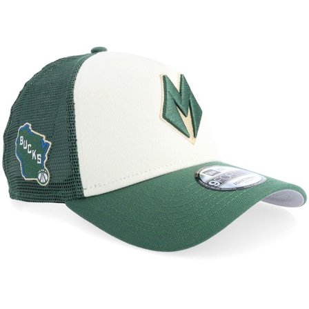 New Era - Verde trucker Gorra - Milwaukee Bucks NBA City Edition 9FORTY White/Green A-frame Trucker @ Hatstore