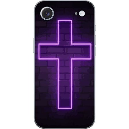 Yhteensopiva Puhelinkuori Apple Apple iPhone 17 Air Neonristi purppuranvalossa tummaa tiiliseinää vasten, symbolinen motiivi vahvalla hohto moderni