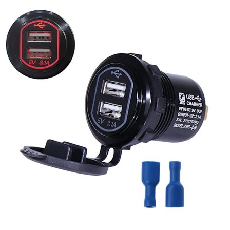 Vattentät eluttag 12v 24v aluminiumlegering bil dubbel USB snabbladdare uttag